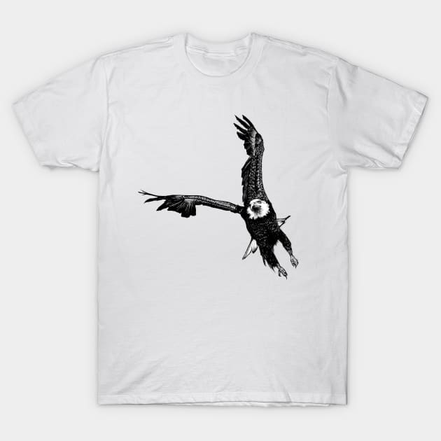 Flying Eagle - bald eagle black & white T-Shirt by EWART